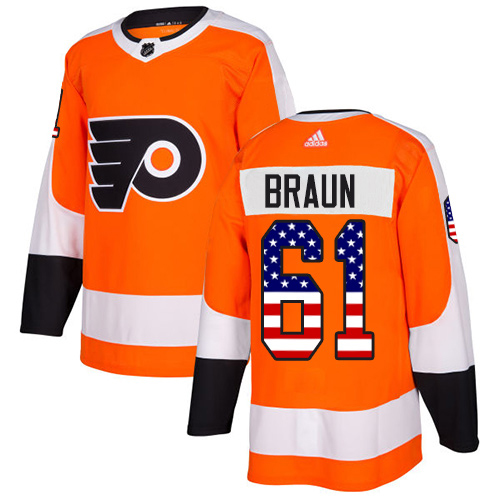 Cheap Adidas Philadelphia Flyers 61 Justin Braun Orange Home Authentic USA Flag Stitched Youth NHL Jersey